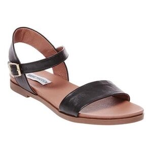 Steve Madden Womens Dina Black Leather Ankle Open Toe Flat Sandals Shoe Size 6